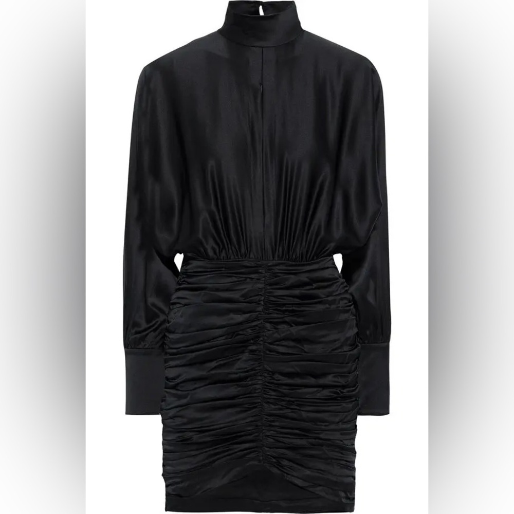Retrofete Barbara Ruched Silk Black Mini Dress